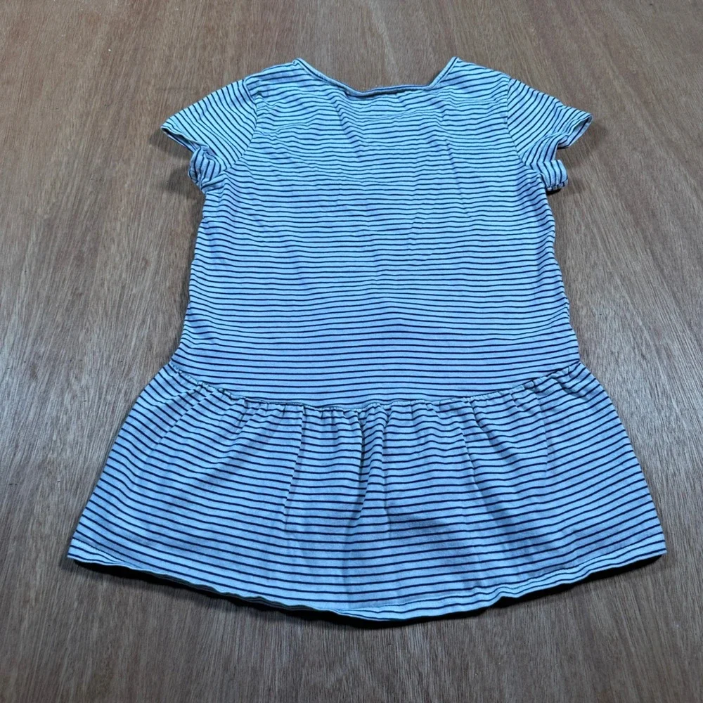 OshKosh B'gosh Peplum Top Kids Size 10 Navy White Stripe Lace Trim Short Sleeve
